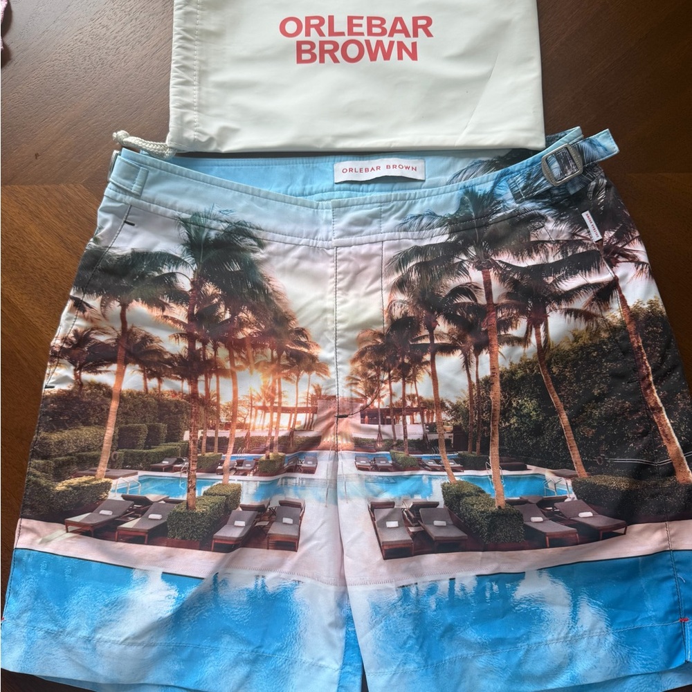 Orlebar Brown Men's Blue Palm-Print Swim Shorts
